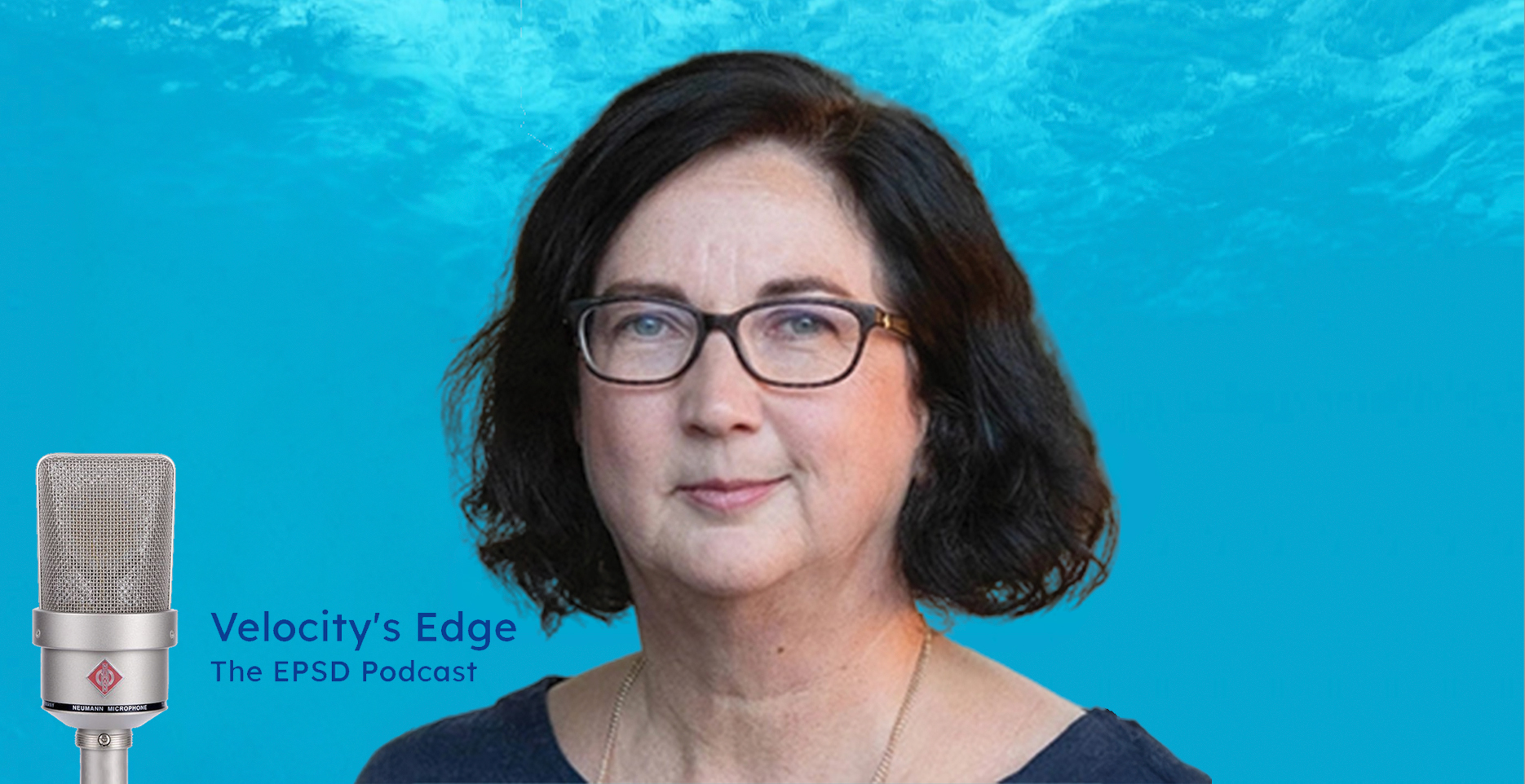 Sarah Wells with the Velocity's Edge podcast logo